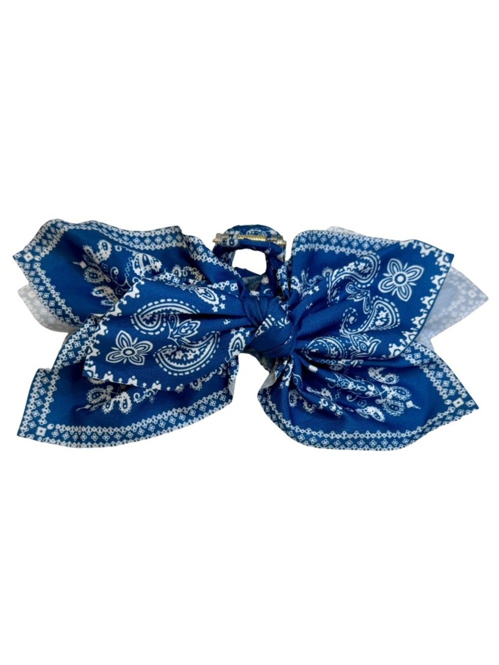 Cornflower Blue Bandana Print Fabric Bow Claw Clip Hair Accessory 4” Boho NWOT